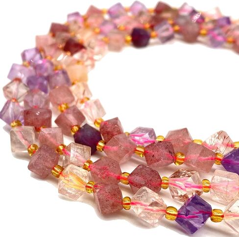 ABCGEMS Brazilian Tri-Color Rainbow Rutilated Quartz Beads (A Revolutionary Cutting Technique) Diamond-Cut Diagonal-Drilled 3D Magical-Cube 6mm (Corner-to-Corner 8mm) in Kuwait