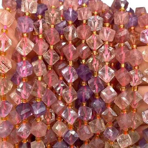 ABCGEMS Brazilian Tri-Color Rainbow Rutilated Quartz Beads (A Revolutionary Cutting Technique) Diamond-Cut Diagonal-Drilled 3D Magical-Cube 6mm (Corner-to-Corner 8mm) in Kuwait