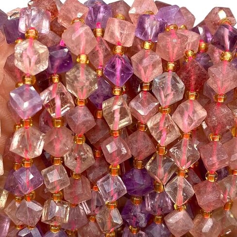 ABCGEMS Brazilian Tri-Color Rainbow Rutilated Quartz Beads (A Revolutionary Cutting Technique) Diamond-Cut Diagonal-Drilled 3D Magical-Cube 6mm (Corner-to-Corner 8mm) in Kuwait