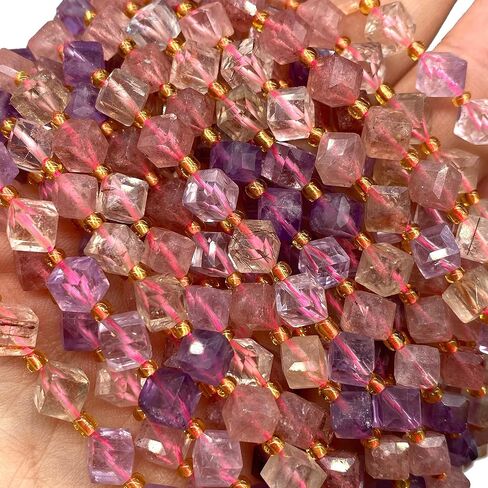 ABCGEMS Brazilian Tri-Color Rainbow Rutilated Quartz Beads (A Revolutionary Cutting Technique) Diamond-Cut Diagonal-Drilled 3D Magical-Cube 6mm (Corner-to-Corner 8mm) in Kuwait