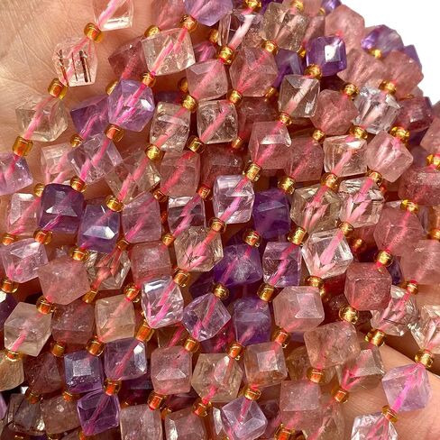 ABCGEMS Brazilian Tri-Color Rainbow Rutilated Quartz Beads (A Revolutionary Cutting Technique) Diamond-Cut Diagonal-Drilled 3D Magical-Cube 6mm (Corner-to-Corner 8mm) in Kuwait