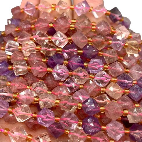 ABCGEMS Brazilian Tri-Color Rainbow Rutilated Quartz Beads (A Revolutionary Cutting Technique) Diamond-Cut Diagonal-Drilled 3D Magical-Cube 6mm (Corner-to-Corner 8mm) in Kuwait