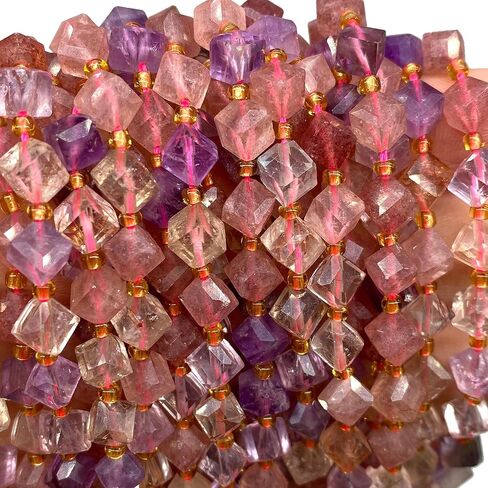 ABCGEMS Brazilian Tri-Color Rainbow Rutilated Quartz Beads (A Revolutionary Cutting Technique) Diamond-Cut Diagonal-Drilled 3D Magical-Cube 6mm (Corner-to-Corner 8mm) in Kuwait