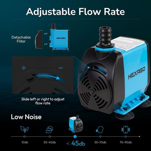 800GPH Submersible Pump, Ultra Quiet Water Fountain Pump with 10ft. High Lift, 6ft. Power Cord, 3 Nozzles for Fish Tank, Pond, Aquarium, Statuary, Hydroponics. in Kuwait