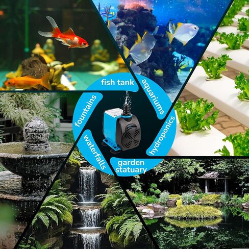 800GPH Submersible Pump, Ultra Quiet Water Fountain Pump with 10ft. High Lift, 6ft. Power Cord, 3 Nozzles for Fish Tank, Pond, Aquarium, Statuary, Hydroponics. in Kuwait