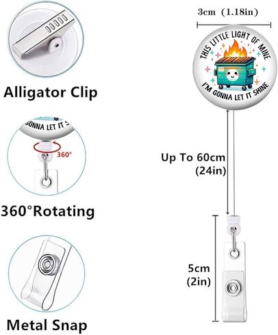 Funny Dumpster Fire Retractable ID Badge Reel Holder with Swivel Alligator Clip for Nurse Teacher Student Office Worker Accessories in Kuwait
