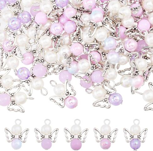 CHGCRAFT Angel Wing Charms Angel Pendant Beads Acrylic Alloy Pendant with Iron Findings Round Antique Silver Platinum Decorations for DIY Jewelry Making Necklace Keychain Crafts in Kuwait
