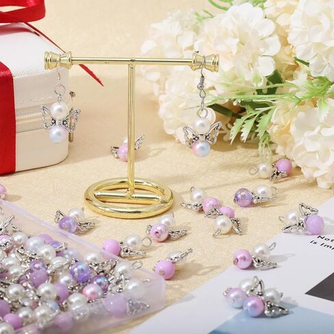 CHGCRAFT Angel Wing Charms Angel Pendant Beads Acrylic Alloy Pendant with Iron Findings Round Antique Silver Platinum Decorations for DIY Jewelry Making Necklace Keychain Crafts in Kuwait