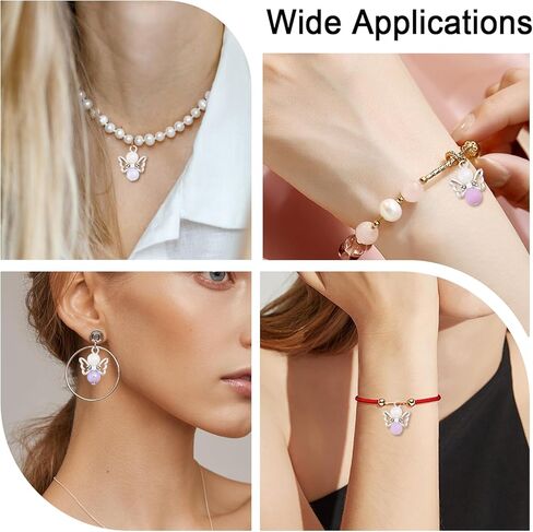 CHGCRAFT Angel Wing Charms Angel Pendant Beads Acrylic Alloy Pendant with Iron Findings Round Antique Silver Platinum Decorations for DIY Jewelry Making Necklace Keychain Crafts in Kuwait