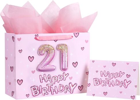Loveinside 13th Birthday Gift Bag for Girls, Pink 3D Number 13 Balloons and Hearts Design, Medium Size Bag with Tissue Paper, Tag, Greeting Card, Ideal for Birthday Celebration, 10" x 5" x 13", 1 Pcs in Saudi Arabia