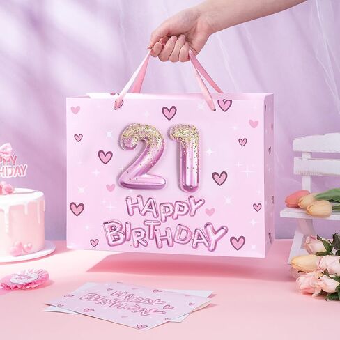 Loveinside 13th Birthday Gift Bag for Girls, Pink 3D Number 13 Balloons and Hearts Design, Medium Size Bag with Tissue Paper, Tag, Greeting Card, Ideal for Birthday Celebration, 10" x 5" x 13", 1 Pcs in Saudi Arabia