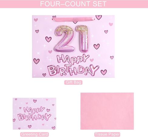 Loveinside 13th Birthday Gift Bag for Girls, Pink 3D Number 13 Balloons and Hearts Design, Medium Size Bag with Tissue Paper, Tag, Greeting Card, Ideal for Birthday Celebration, 10" x 5" x 13", 1 Pcs in Saudi Arabia
