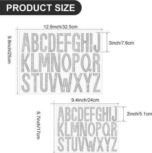 208 Pcs 2 Inch 3 Inch Rhinestone Alphabet Letter Stickers Glitter Large Self Adhesive Letters Bling Gemstone Alphabet Stickers for DIY Graduate Wedding Decoration(Silver) in Saudi Arabia