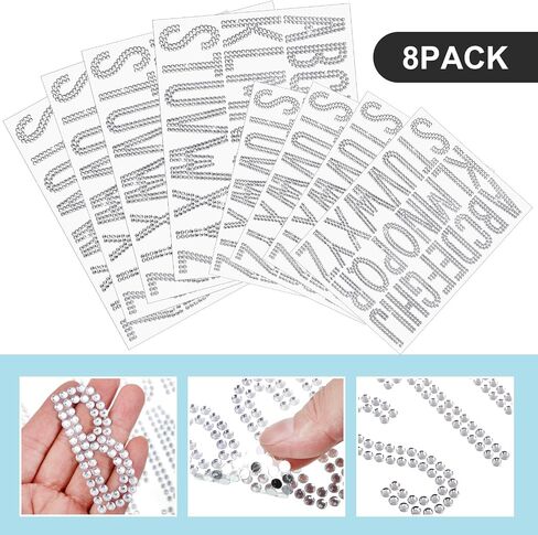 208 Pcs 2 Inch 3 Inch Rhinestone Alphabet Letter Stickers Glitter Large Self Adhesive Letters Bling Gemstone Alphabet Stickers for DIY Graduate Wedding Decoration(Silver) in Saudi Arabia
