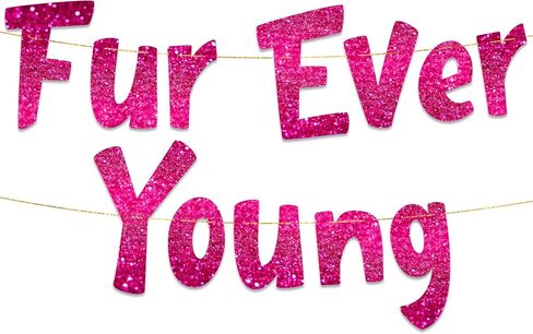 Furever Young Gold Glitter Banner – Dog Birthday Banner – Cat Birthday Decorations – Funny Puppy and Kitten Birthday Party Supplies and Gifts in Saudi Arabia