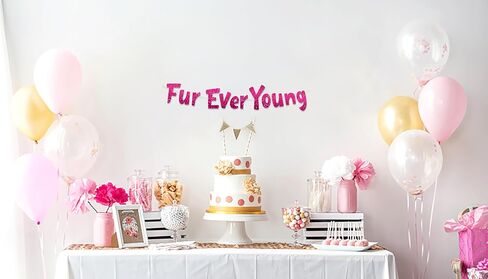 Furever Young Gold Glitter Banner – Dog Birthday Banner – Cat Birthday Decorations – Funny Puppy and Kitten Birthday Party Supplies and Gifts in Saudi Arabia