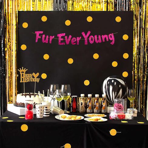 Furever Young Gold Glitter Banner – Dog Birthday Banner – Cat Birthday Decorations – Funny Puppy and Kitten Birthday Party Supplies and Gifts in Saudi Arabia