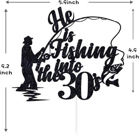 Black Glitter He is Fishing into the 30's Cake Topper, Happy 40th Birthday/Cheers to 40 Years/40 Years Loved & Blessed, Fishing Themed 40th Birthday Party Decorations Supplies in Saudi Arabia