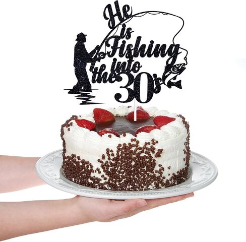 Black Glitter He is Fishing into the 30's Cake Topper, Happy 40th Birthday/Cheers to 40 Years/40 Years Loved & Blessed, Fishing Themed 40th Birthday Party Decorations Supplies in Saudi Arabia