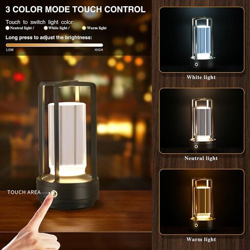 Portable Metal Table Lamp,Cordless Table Lamp,Battery Operated, 3 Light Colors, for Restaurant/Bedroom/Bars/Outdoor Party/Camping/Coffee Shop Atmosphere Night Light (Gold) in Saudi Arabia