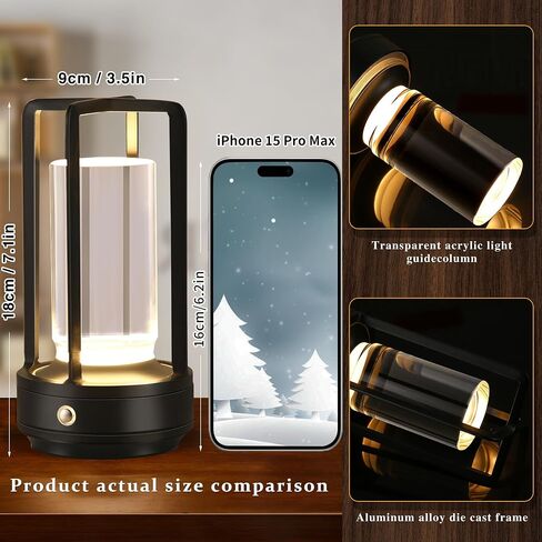 Portable Metal Table Lamp,Cordless Table Lamp,Battery Operated, 3 Light Colors, for Restaurant/Bedroom/Bars/Outdoor Party/Camping/Coffee Shop Atmosphere Night Light (Gold) in Saudi Arabia