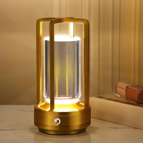 Portable Metal Table Lamp,Cordless Table Lamp,Battery Operated, 3 Light Colors, for Restaurant/Bedroom/Bars/Outdoor Party/Camping/Coffee Shop Atmosphere Night Light (Gold) in Saudi Arabia