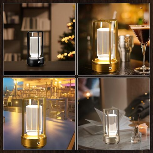 Portable Metal Table Lamp,Cordless Table Lamp,Battery Operated, 3 Light Colors, for Restaurant/Bedroom/Bars/Outdoor Party/Camping/Coffee Shop Atmosphere Night Light (Gold) in Saudi Arabia