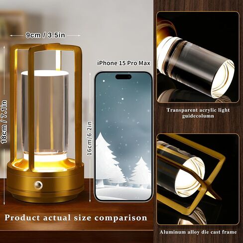 Portable Metal Table Lamp,Cordless Table Lamp,Battery Operated, 3 Light Colors, for Restaurant/Bedroom/Bars/Outdoor Party/Camping/Coffee Shop Atmosphere Night Light (Gold) in Saudi Arabia