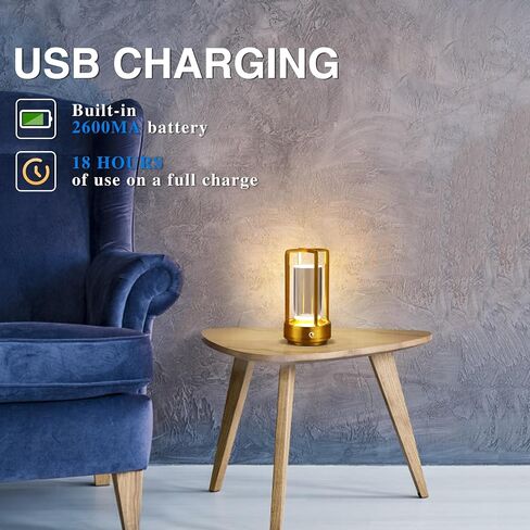 Portable Metal Table Lamp,Cordless Table Lamp,Battery Operated, 3 Light Colors, for Restaurant/Bedroom/Bars/Outdoor Party/Camping/Coffee Shop Atmosphere Night Light (Gold) in Saudi Arabia