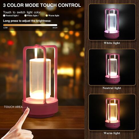 Portable Metal Table Lamp,Cordless Table Lamp,Battery Operated, 3 Light Colors, for Restaurant/Bedroom/Bars/Outdoor Party/Camping/Coffee Shop Atmosphere Night Light (Gold) in Saudi Arabia