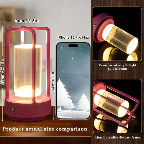 Portable Metal Table Lamp,Cordless Table Lamp,Battery Operated, 3 Light Colors, for Restaurant/Bedroom/Bars/Outdoor Party/Camping/Coffee Shop Atmosphere Night Light (Gold) in Saudi Arabia