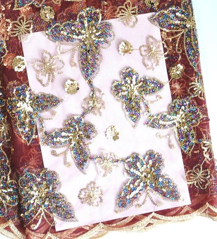 Sanvera17 African Fabric Sequins Rope Assored Net Fabrics Batterfly Battern Base Color (Pink) for Party Dress 5 Yards in Kuwait