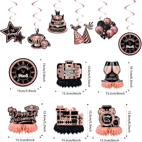 Happy Retirement Party Decorations for Men Women, Retirement Party Favors Well Wish and Advice Cards Banner Backdrop Honeycomb Centerpiece, Retirement Going Away Party Supplies（Black and Pink） in Saudi Arabia