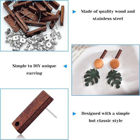 Wood Earrings Studs for Jewelry Making,80Pcs Wooden Earring Posts Wood Earrings Findings Earring Pin Stud Bulk with Ear Backs Wooden Stud Earrings Posts for Jewelry Findings Earring Making Supplies in Kuwait
