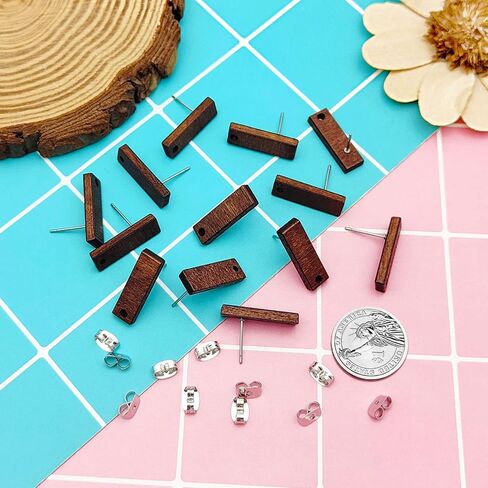 Wood Earrings Studs for Jewelry Making,80Pcs Wooden Earring Posts Wood Earrings Findings Earring Pin Stud Bulk with Ear Backs Wooden Stud Earrings Posts for Jewelry Findings Earring Making Supplies in Kuwait