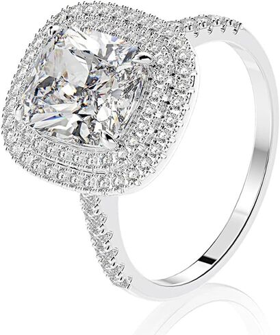 وسادة حلقة الموضة قطع 4CT Zircon Diamonds Stone 925 Sterling Silver Engagement Band Band Ring for Women in Kuwait