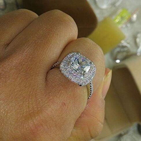 وسادة حلقة الموضة قطع 4CT Zircon Diamonds Stone 925 Sterling Silver Engagement Band Band Ring for Women in Kuwait