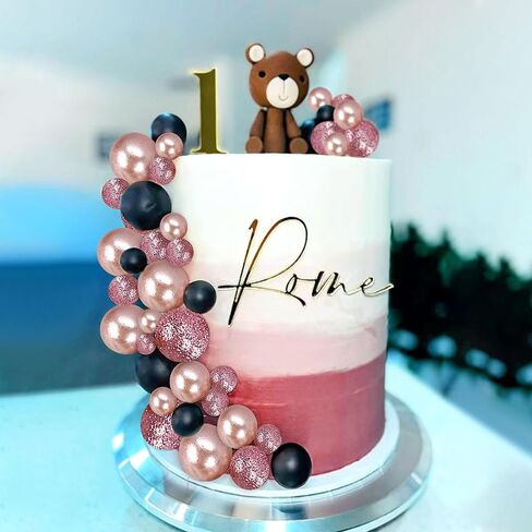 60pcs Rose Gold Black Balls Cake Topper Balloons Cupcake Topper DIY Cake Insert Topper Cake Balls Baking Decoration for Wedding Anniversary Birthday in Kuwait