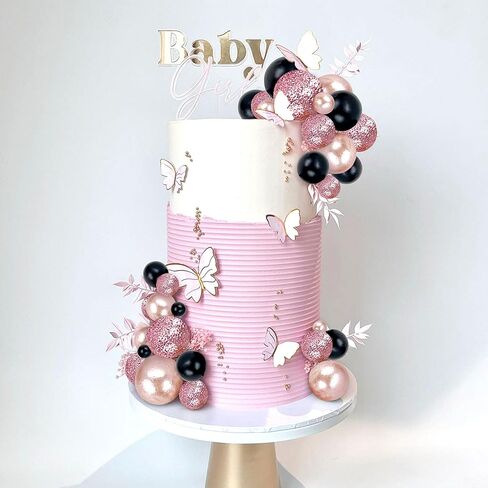 60pcs Rose Gold Black Balls Cake Topper Balloons Cupcake Topper DIY Cake Insert Topper Cake Balls Baking Decoration for Wedding Anniversary Birthday in Kuwait