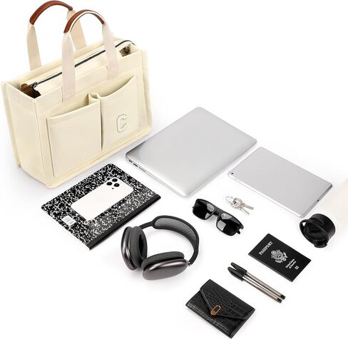 ZORFIN Canvas Tote Bag for Women with Zipper and Pockets Crossbody Work Laptop Book Bag for Travel College Gift in Saudi Arabia