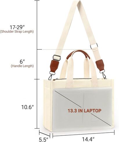 حقيبة حمل Zorfin Canvas للنساء المصابات بسحاب وجيوب Crossbody Work Book Book Book Colled College Gift in Kuwait