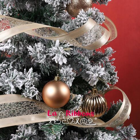 LaRibbons Glitter Wired Ribbon 2.5 Inch Wide 10 Yard Champagne Gold Metallic Mesh Satin Ribbon for Christmas Tree Garland, Wreath Bow, Craft,Gift Wrapping, Home Decor in Saudi Arabia
