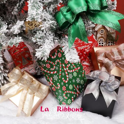 LaRibbons Glitter Wired Ribbon 2.5 Inch Wide 10 Yard Champagne Gold Metallic Mesh Satin Ribbon for Christmas Tree Garland, Wreath Bow, Craft,Gift Wrapping, Home Decor in Saudi Arabia