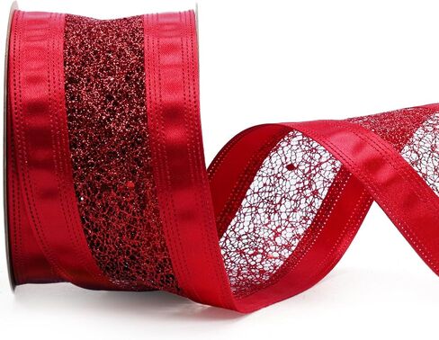 LaRibbons Glitter Wired Ribbon 2.5 Inch Wide 10 Yard Champagne Gold Metallic Mesh Satin Ribbon for Christmas Tree Garland, Wreath Bow, Craft,Gift Wrapping, Home Decor in Saudi Arabia