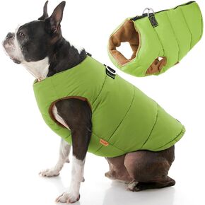 Gooby Padded Vest Dog Jacket - Solid Green, Large - Warm Zip Up Vest Fleece Jacket with Dual D Ring Leash - Water Resistant Sweater - Clothes for Small and Medium Dogs