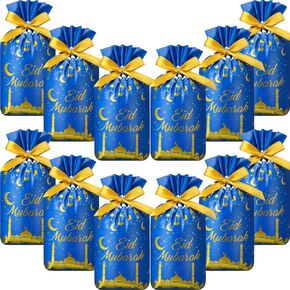 72 Pcs Eid Mubarak Gift Bags Plastic Treat Bags Drawstring Bags Eid Candy Goodie Bags Castle Moon Star Snack Wrap Bags for Eid Party Decorations Favors, 9.05 x 5.91 x 2 Inches