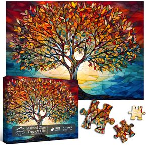 Stained Glass Puzzle for Adults 1000 Piece, Tree of Life Puzzles, Impossible Hard Difficult Challenging Puzzles for Adults, Colorful Mosaic Tree of Life Jigsaw Puzzle 1000 Pieces