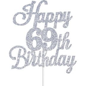 Happy 69th Birthday Cake Toppers Silver Glitter, Cheers to 69 Years Old Bday Decoration 69th Anniversary Cake Topper, Sixty-nine Theme Cake Decorations for Birthday Anniversary Party