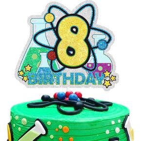 Science Happy 8th Birthday Cake Topper Chemistry Theme Cake Decorations Boys Girls Birthday Party Decor Supplies