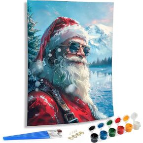 SKRYUIE Paint by Numbers Kit for Adults Beginner Santa Claus, Acrylic Christmas Oil Painting by Numbers Kits with PaintBrushes Paintwork Art Crafts Canvas for Home Decor 16x20 inch d4